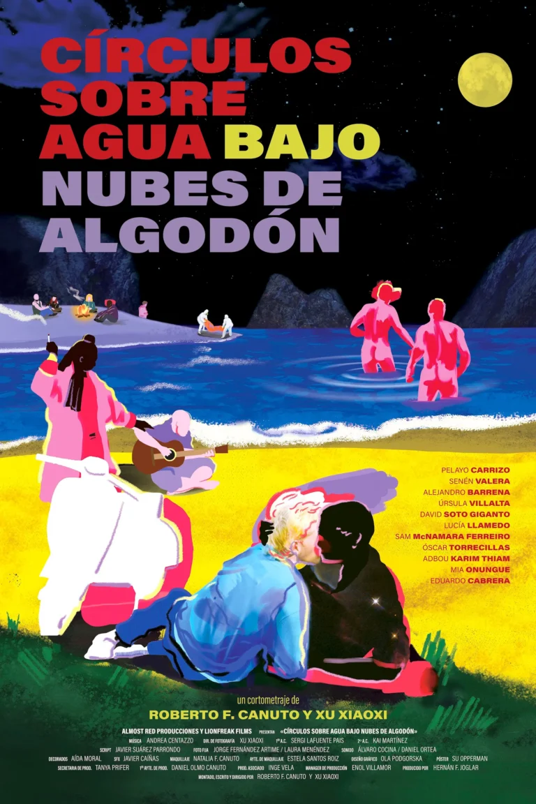 Póster oficial de Círculos sobre agua, bajo nubes de algodón (2023), cortometraje LGTBIQ+ dirigido por Roberto F. Canuto y Xu Xiaoxi