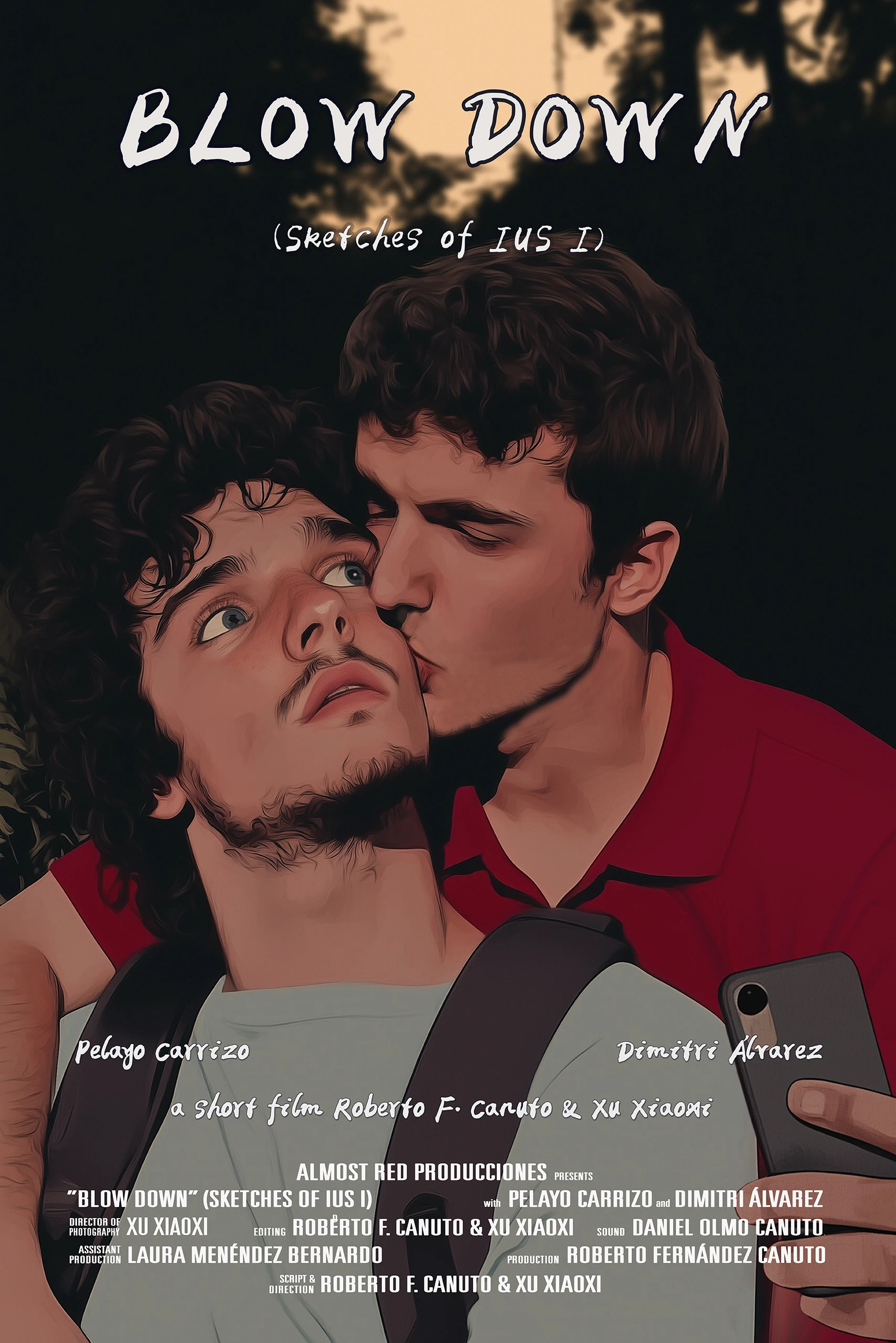 Póster Blow Down Colapso, cortometraje drama LGBTIQ, Roberto F. Canuto, Xu Xiaoxi, Asturias cine
