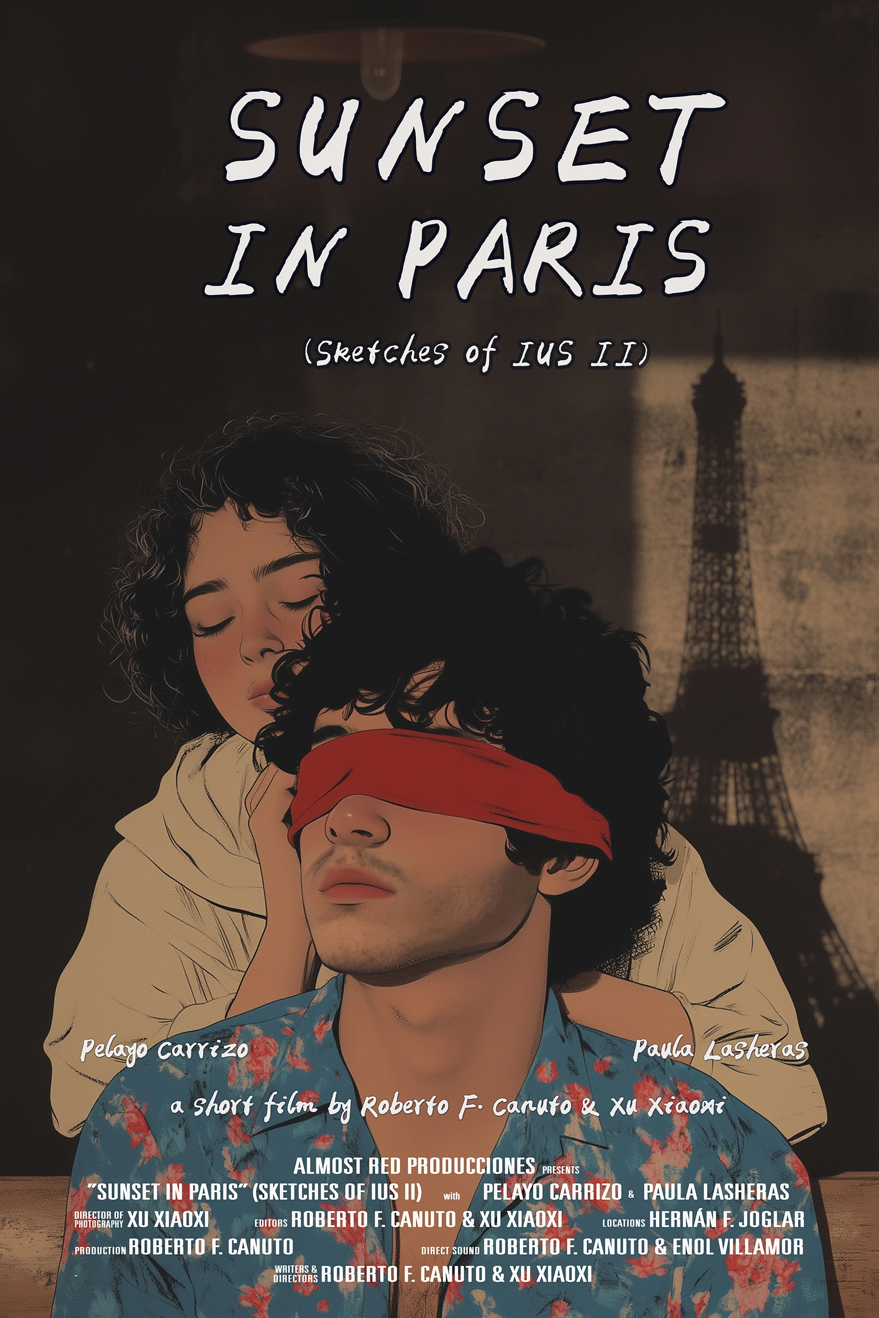 Póster Atardecer en París, cortometraje drama, Asturias cine, Roberto F. Canuto, Xu Xiaoxi