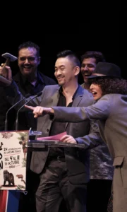 Directors Xu Xiaoxi and Roberto F. Canuto receiving the Audience Award for Best Short Film Asturias for “IUS of Time” at the 24th Avilés Acción Film Festival in Spain, 2025.