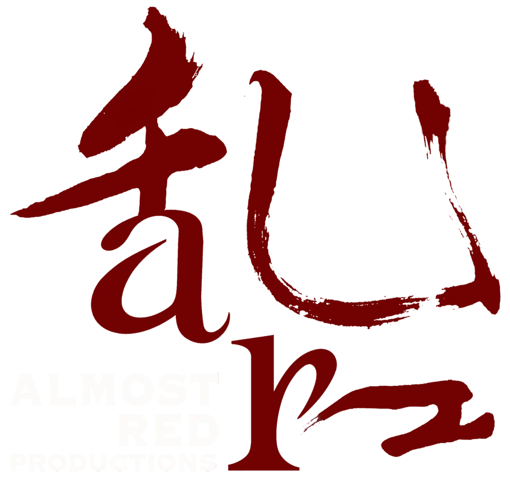 Almost Red Productions official logo with transparent background and white font 2000px