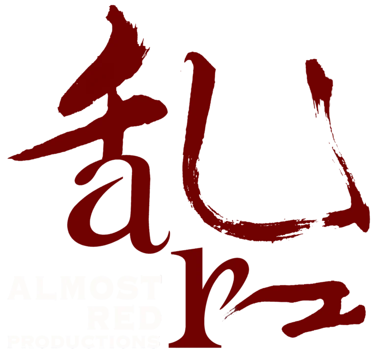 Almost Red Productions official logo with transparent background and white font 2000px