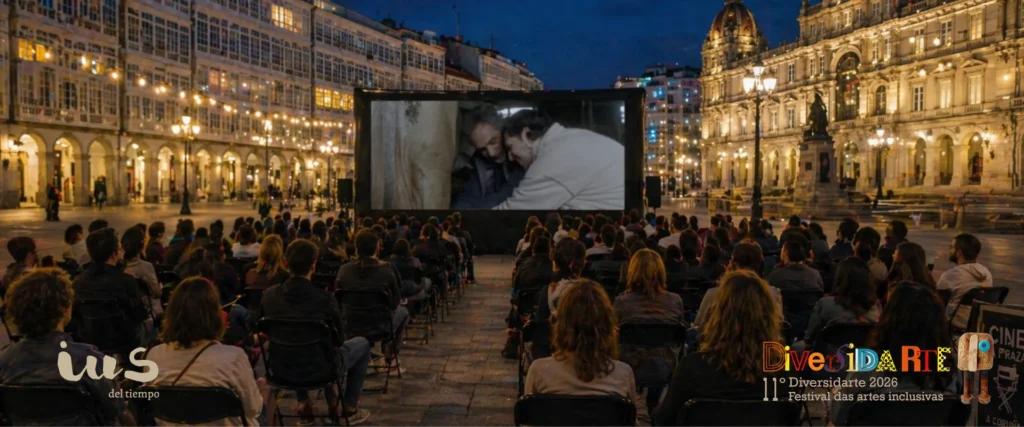 IUS del tiempo montaje, en la sesión de cine al aire libre de DiversimaCine, en el Campo da Leña de A Coruña, DiversidArte 2026
