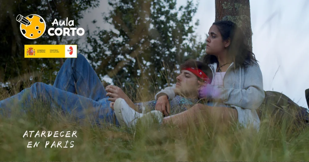 Pelayo Carrizo and Paula Lasheras in Sunset in Paris (Atardecer en París), directed by Roberto F. Canuto and Xu Xiaoxi — selected by the ICAA for Aula Corto