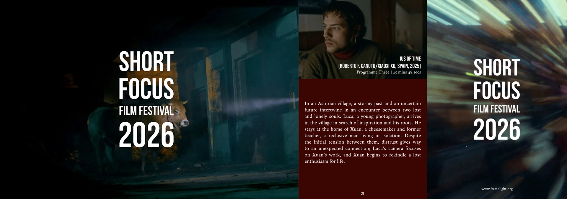 Cover of the Short Focus Film Festival 2026 programme and the page featuring IUS of Time in Programme Three