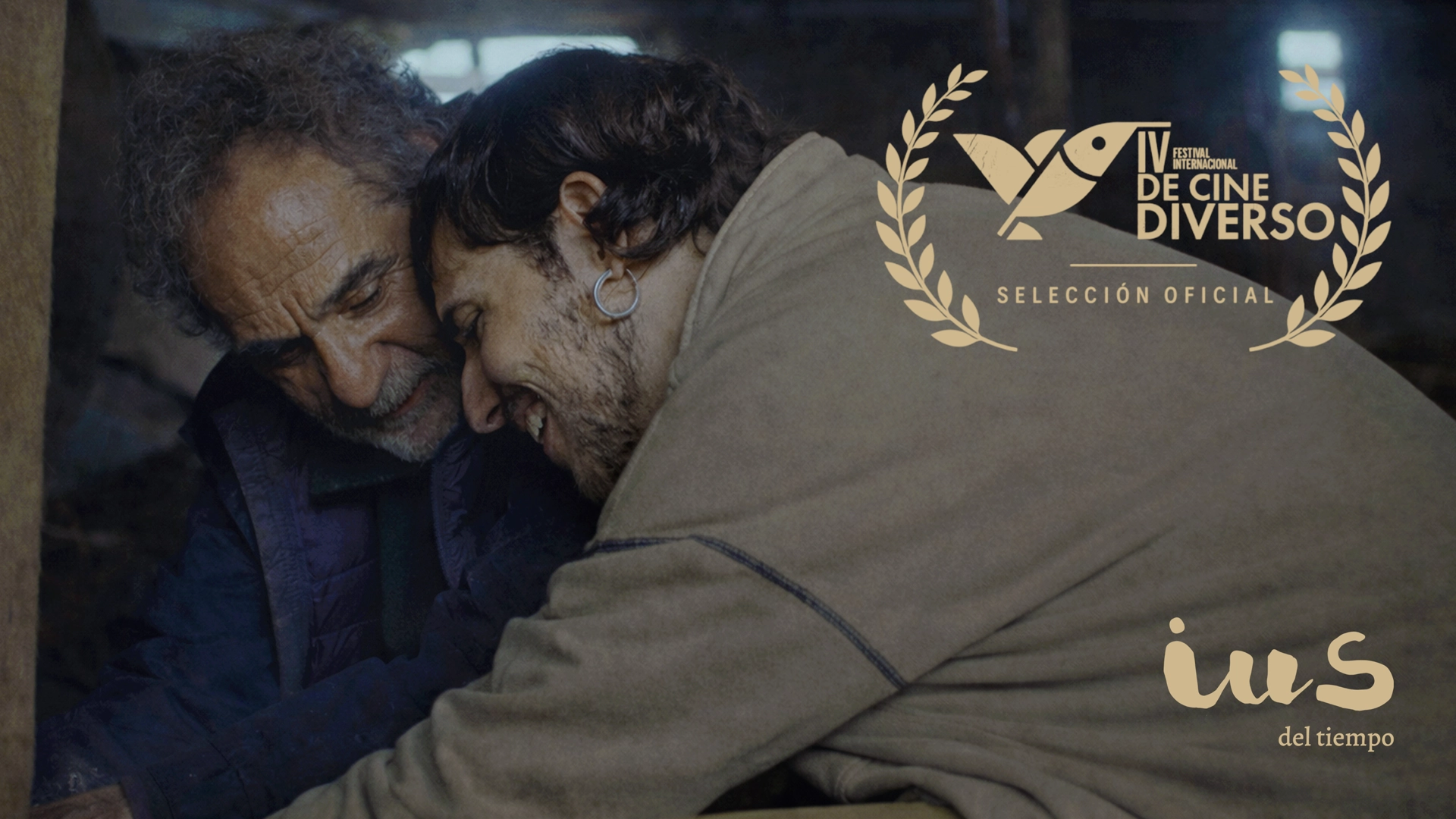 A scene from IUS of Time featuring Xuan and Luca, with the Official Selection laurels of the 4th Diverso International Film Festival in Barranquilla, Colombia, 2026